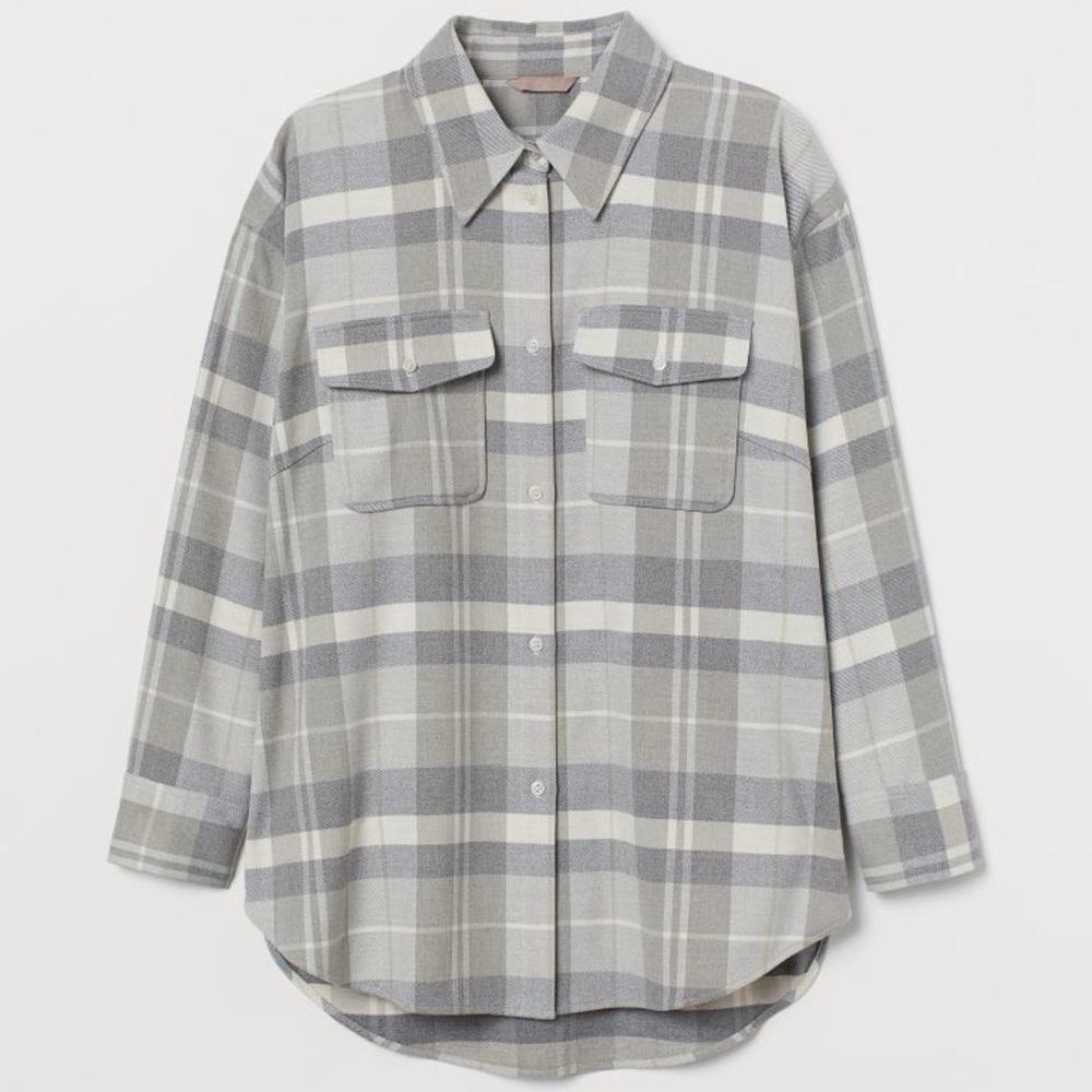 Cream H&M Men’s Button Down Cotton Flannel w/ Front Pocket